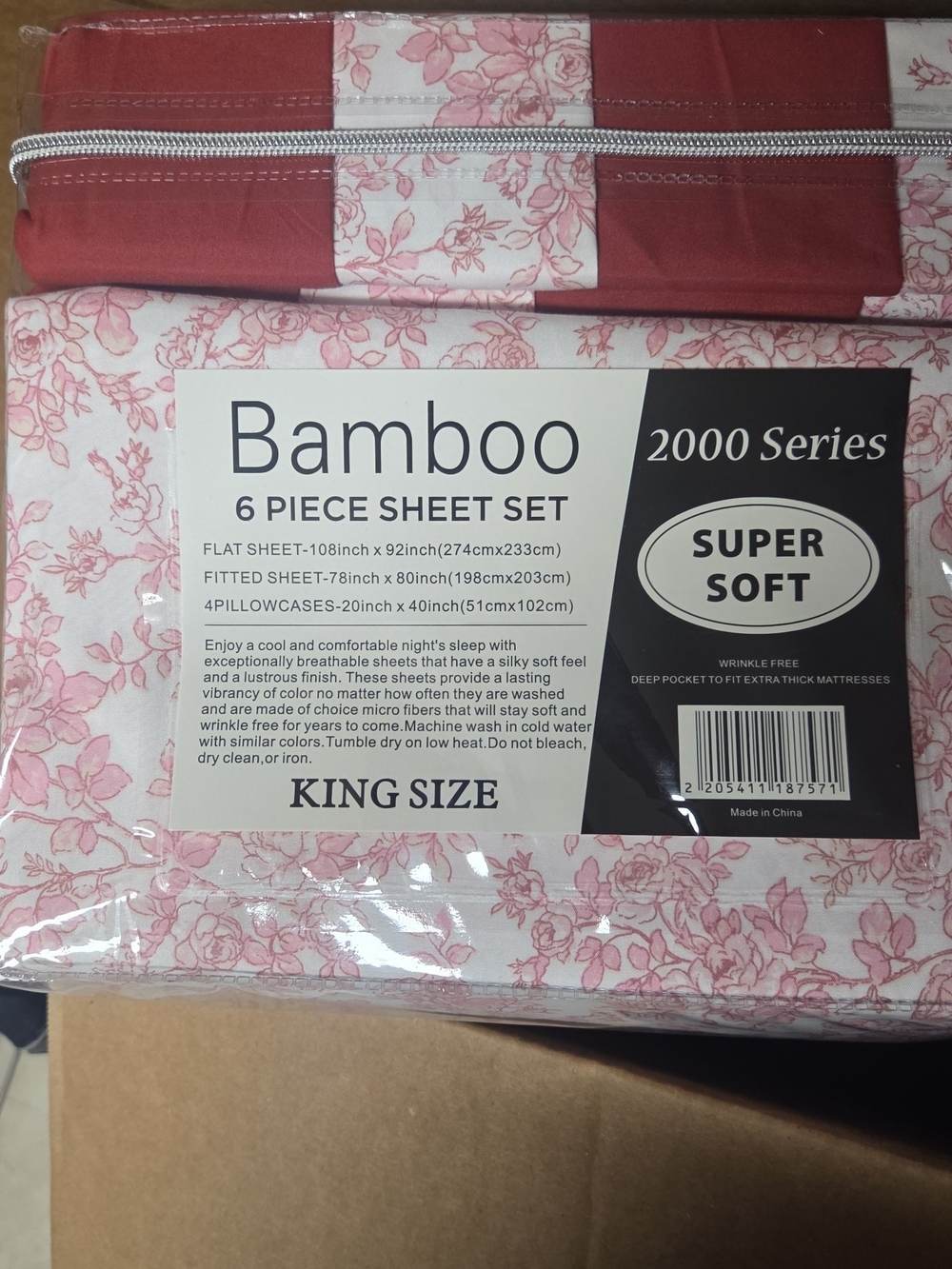 BAMBOO King Size Sheet Set in Rose Pink Floral and Deep Rose